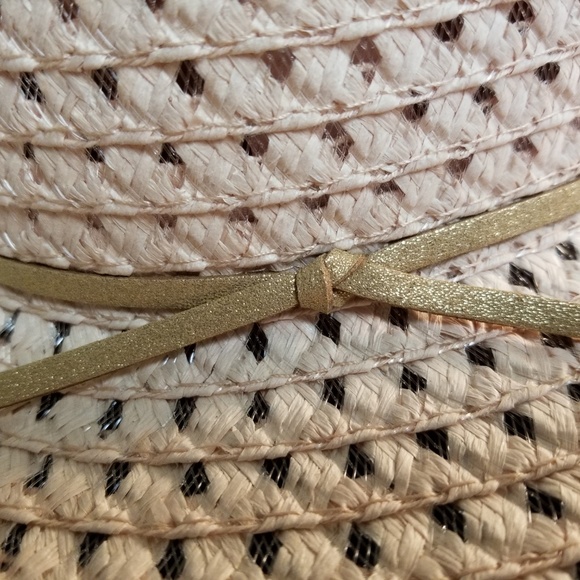 Woven Sunhat Blush Pink w/Metallic Gold Band - Picture 2 of 5